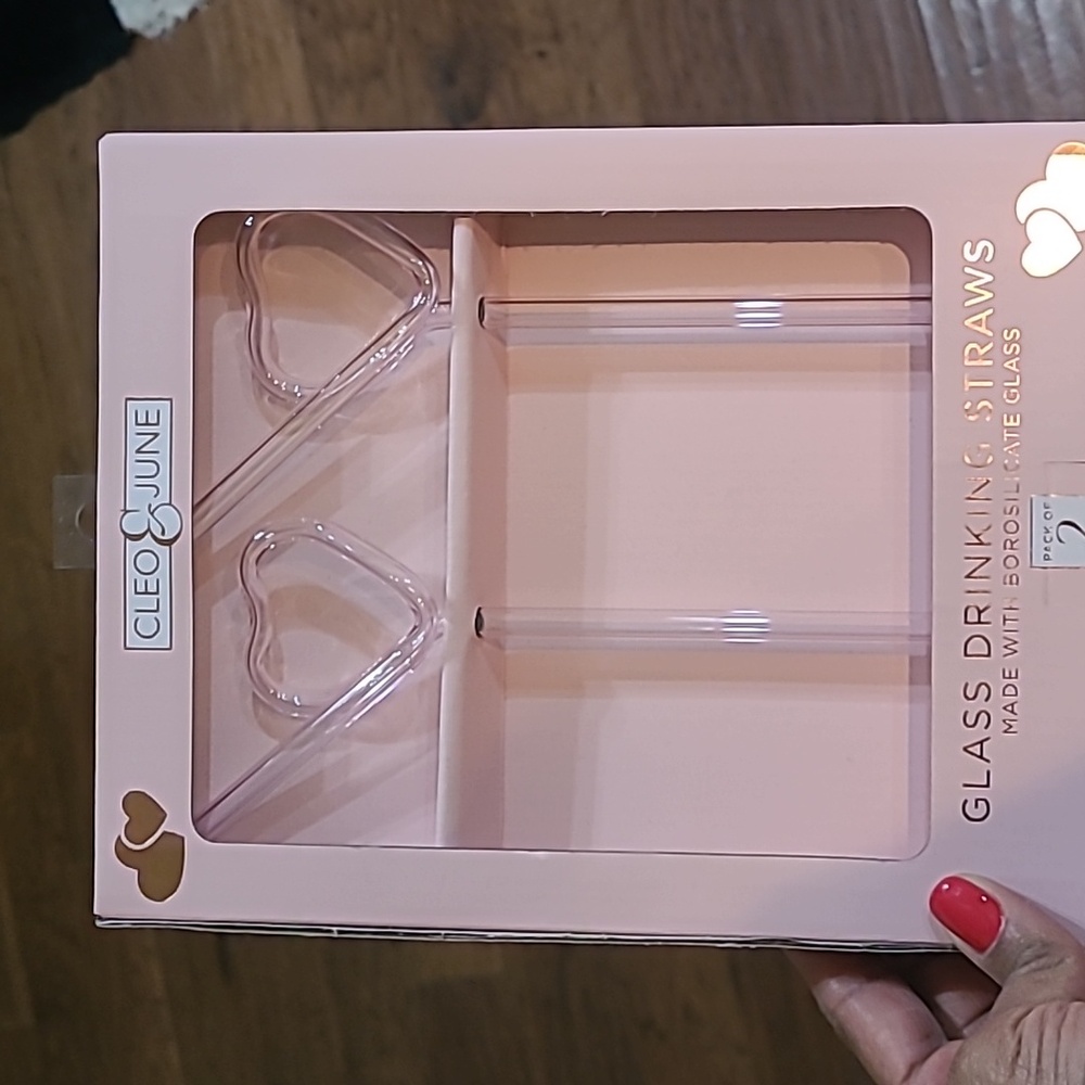Cleo & June Pink Glass Drinking Straws - Set Of 2